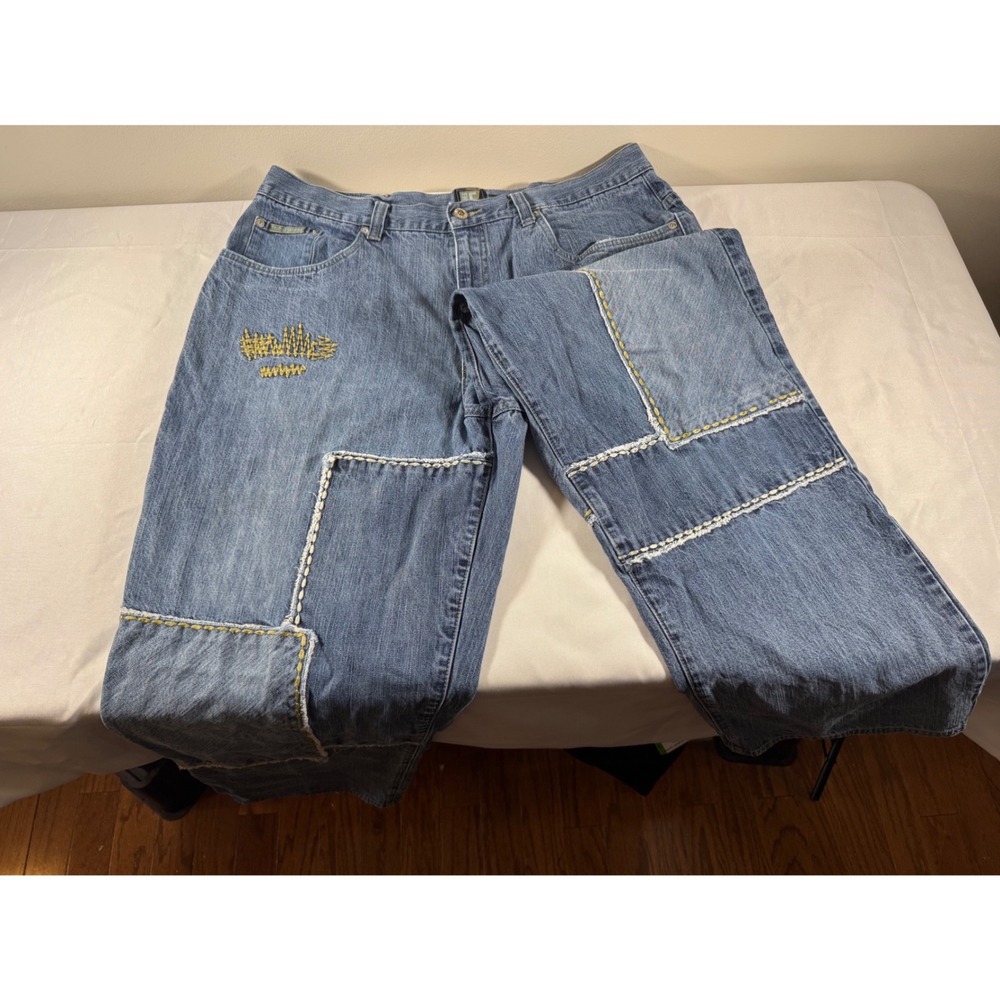 Vintage Enyce Baggy Patchwork Jeans Y2K Streetwear Light Wash 38x30